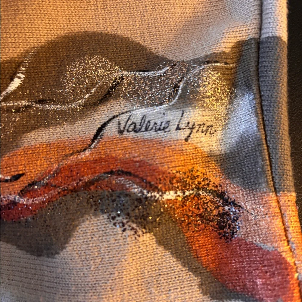 Valerie Lynn Hand Painted Art Top Size M Abstract Wearable Art Knit Shirt
